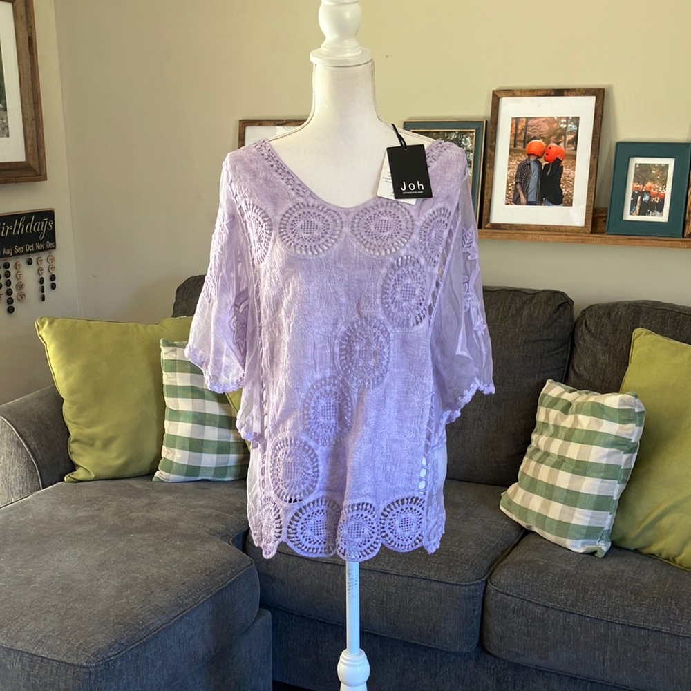 JOH lavender purple lace embroidered blouse NWT small medium